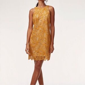 Aritzia Babaton Henry Dress Size 4 Lace Overlay Gold Yellow Sleeveless Bodycon
